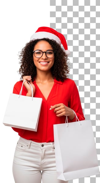 IMAGEM PARA COMPOSIÇÃO MULHER VENDEDORA SEGURANDO SACOLAS DE COMPRAS PSD