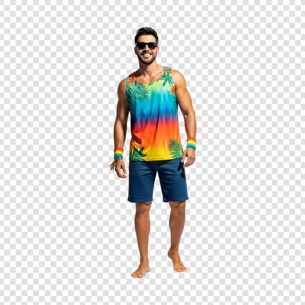 HOMEM COM ABADÁ DE CARNAVAL USANDO RAYBAN 1