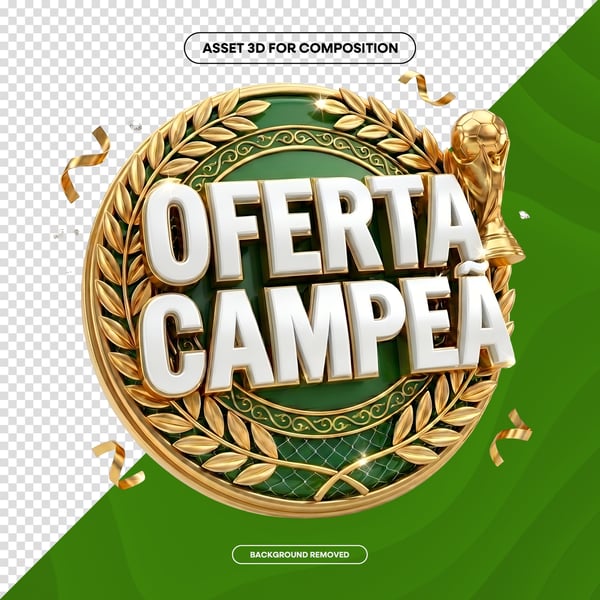 SELO 3D IA OFERTA CAMPEÃ JOGO BRASIL COPA SOCIAL MEDIA PNG