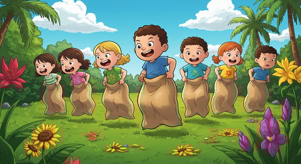 CRIANÇAS BRINCANDO DE CORRIDA DO SACO