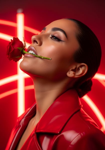 LINDA MULHER SEGURANDO UMA ROSA NA BOCA DIA DA MULHER 03