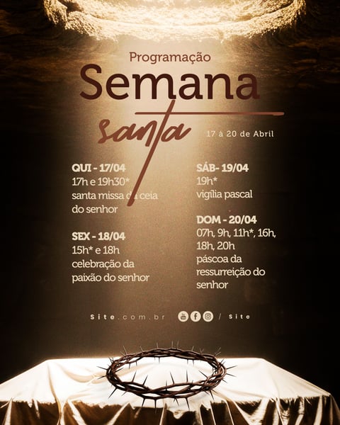 PROGRAMAÇÃO SEMANA SANTA PÁSCOA CALENDÁRIO SOCIAL MEDIA EDITAVEL