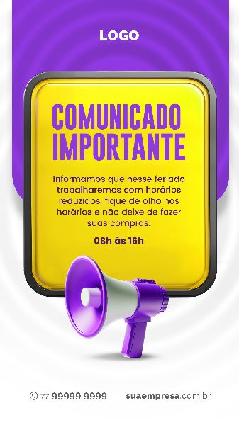 SOCIAL MEDIA PARA AVISOS E COMUNICADOS - ROXO AMARELO