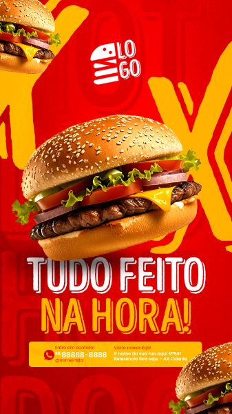 STORIES HAMBÚRGUER X TUDO FEITO NA HORA DELICIOSO SOCIAL MEDIA LANCHONETE PSD EDITÁVEL.ZIP