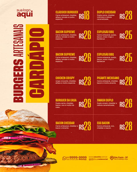Cardápio Editável Hamburgueria
