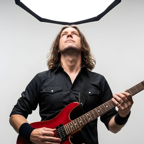 GUITARRISTA DE BANDA DE ROCK JAQUETA PRETA E GUITARRA 03