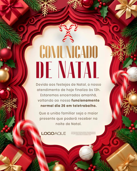 AVISO RECESSO NATALINO E TELETRABALHO SOCIAL MEDIA FLYER PSD EDITÁVEL