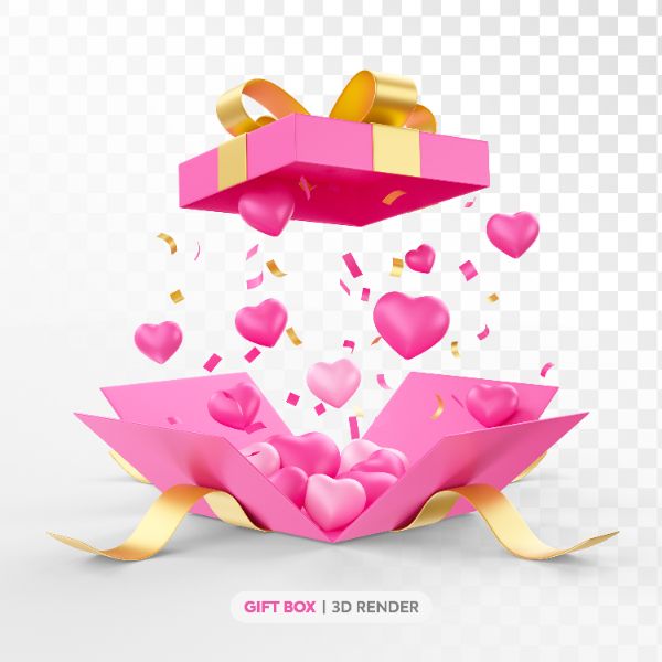 CAIXA DE PRESENTES COM CORAÇÕES ELEMENTO 3D PARA DIA DAS MÃES
