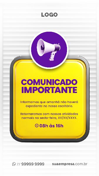 SOCIAL MEDIA PARA AVISOS E COMUNICADOS - ROXO AMARELO