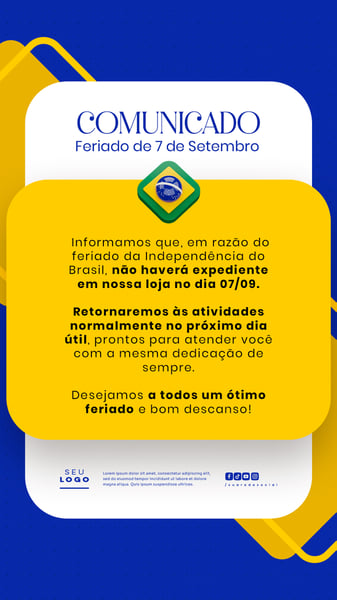 COMUNICADO AVISO 7 DE SETEMBRO INDEPENDÊNCIA DO BRASIL