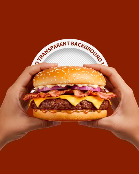 MÃO SEGURANDO UM HAMBÚRGUER