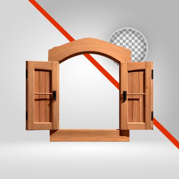 JANELA DE MADEIRA 3D , PARA SÃO JOÃO, FESTA JUNINA, SERTANEJO, ARCO, FUNDO TRANSPARENTE, ELEMENTO PNG 3D, SHOW