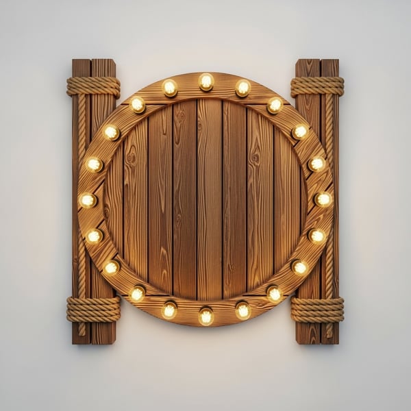 PLACA RÚSTICA CIRCULAR COM LÂMPADAS - PNG