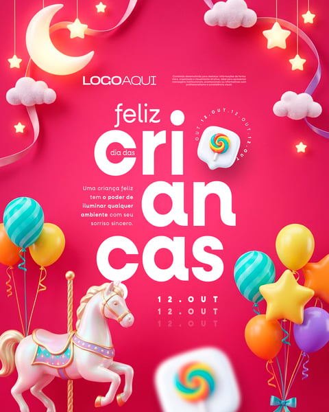 FELIZ DIA DAS CRIANÇAS BRINQUEDOS 3D SOCIAL MEDIA FLYER PSD EDITÁVEL