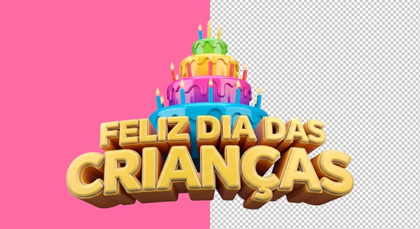 SELO 3D BOLO COM VELAS FELIZ DIA DAS CRIANÇAS PNG TRANSPARENTE