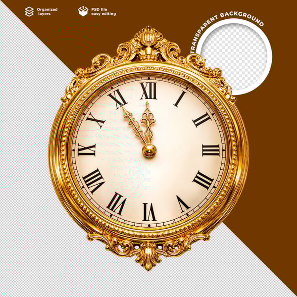 RELÓGIO DE PAREDE CLÁSSICO DOURADO LUXUOSO COM NÚMEROS ROMANOS E DETALHES ORNAMENTAIS