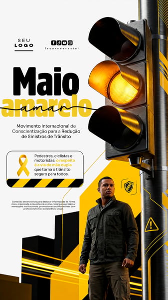 Maio Amarelo Movimento Internacional de Conscientização para a Redução de Acidentes Sinistros de Trânsito Story Social Media PSD Editável 2