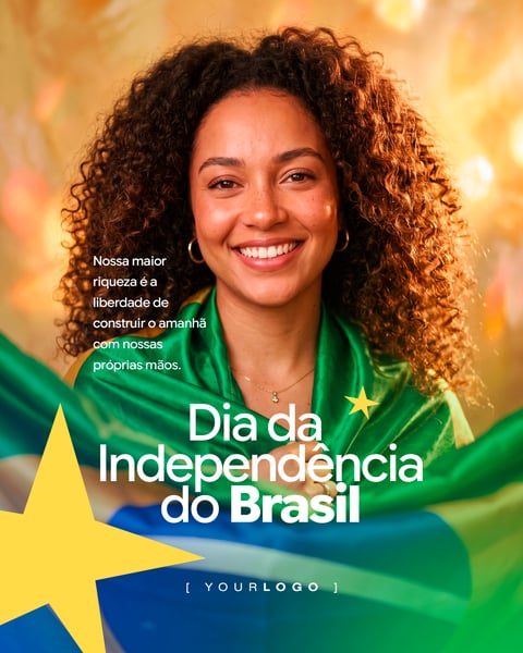 SOCIAL MEDIA DIA DA INDEPENDÊNCIA DO BRASIL MULHER E BANDEIRA PSD EDITÁVEL