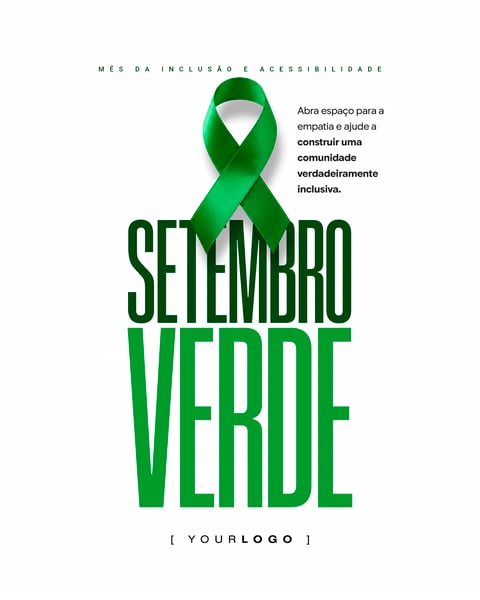 CARTAZ SETEMBRO VERDE LAÇO CONSCIENTIZAÇÃO TIPOGRAFIA VERTICAL PSD EDITÁVEL
