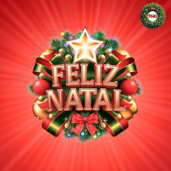 SELO COM LAÇO E ESTRELA FELIZ NATAL 3D PSD EDITÁVEL