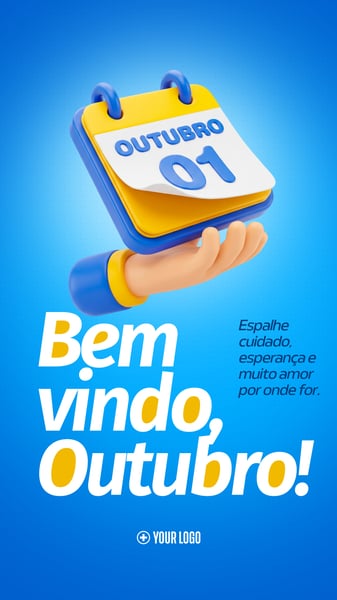 BEM VINDO OUTUBRO POST CALENDÁRIO 3D SOCIAL MEDIA FLYER PSD EDITÁVEL STORY