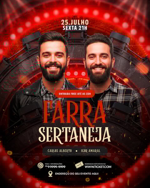 FLYER PARA EVENTO SHOW ARTISTA SERTANEJO PSD EDITÁVEL FEED 1