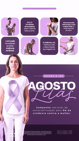 AGOSTO LILÁS CAMPANHA DE CONSCIENTIZAÇÃO PELO FIM DA VIOLÊNCIA CONTRA A MULHER STORY SOCIAL MEDIA PSD EDITÁVEL 3
