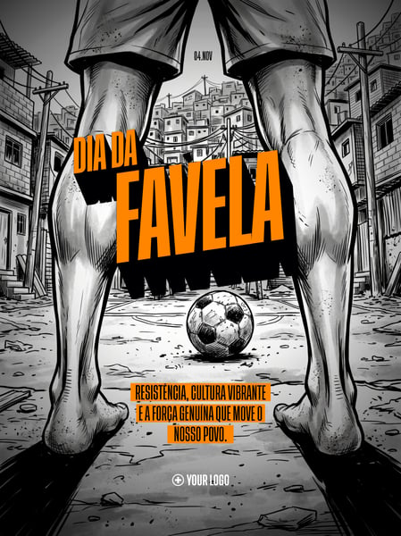 DIA DA FAVELA ILUSTRAÇÃO DE FUTEBOL E COMUNIDADE SOCIAL MEDIA FLYER PSD EDITÁVEL