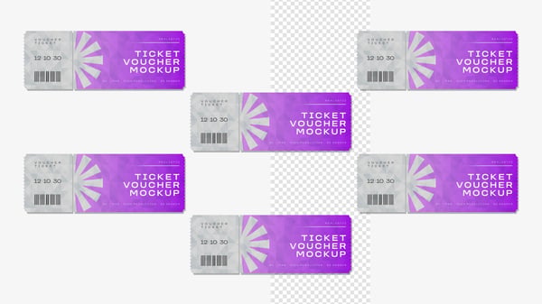 Mockup Ticket Voucher de ingressos para evento Realista em PSD Editável 55