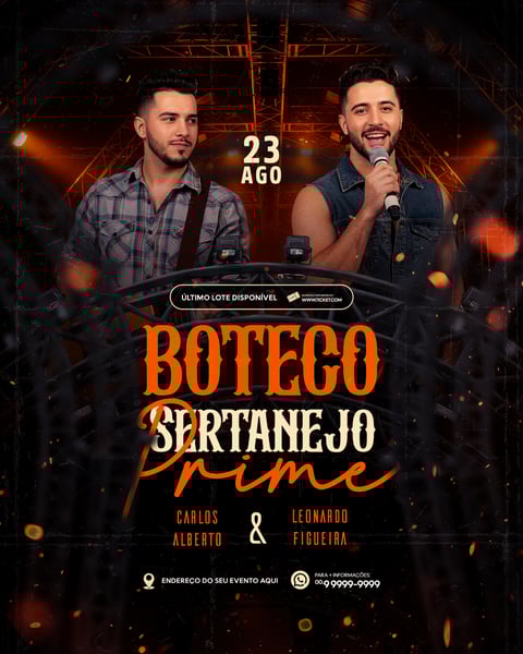 FLYER PARA EVENTO SHOW ARTISTA SERTANEJO PSD EDITÁVEL FEED 1