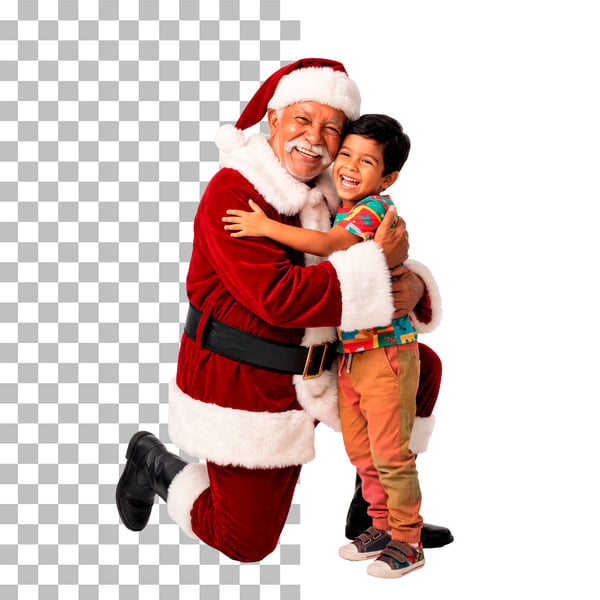 PAPAI NOEL ABRAÇANDO CRIANÇA FELIZ EM PNG