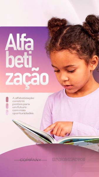 ALFABETIZAÇÃO INFANTIL EDUCAÇÃO E LEITURA SOCIAL MEDIA FLYER PSD EDITÁVEL STORY