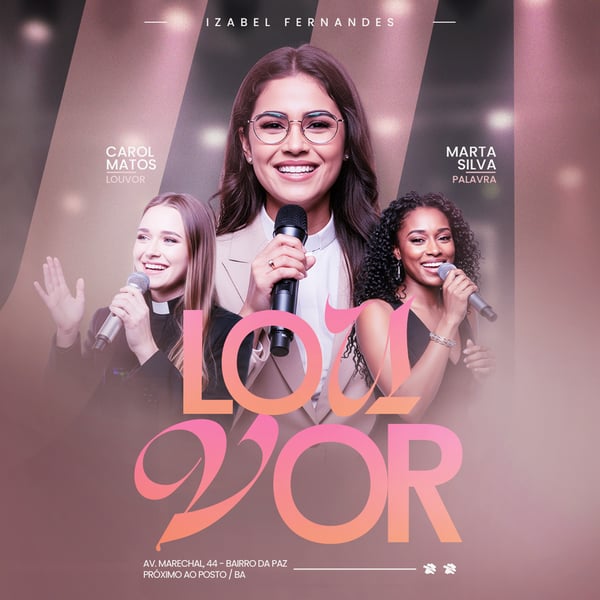 FLYER GOSPEL CULTO DOMINGO DE LOUVOR E ADORAÇÃO IGREJA SOCIAL MEDIA PSD EDITÁVEL