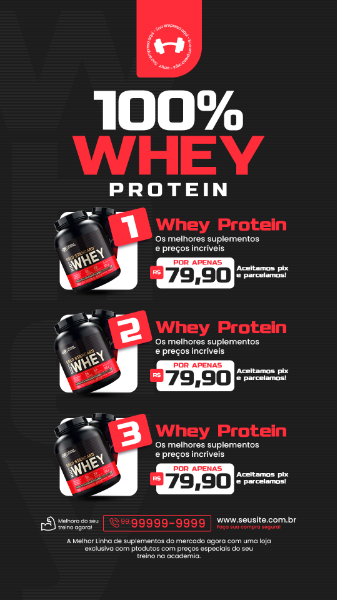 STORIE LOJA DE SUPLEMENTOS SOCIAL MEDIA INSTAGRAM WHEY PROTEIN OS MELHORES DO MERCADO