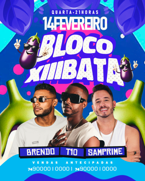 FLYER EVENTO CARNAVAL BLOCO XIIIBATA  FEED PSD EDITÁVEL