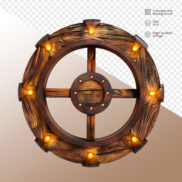 RODA DE MADEIRA COM LUZ - ELEMENTO 3D PARA COMPOSIÇÃO - WOOD