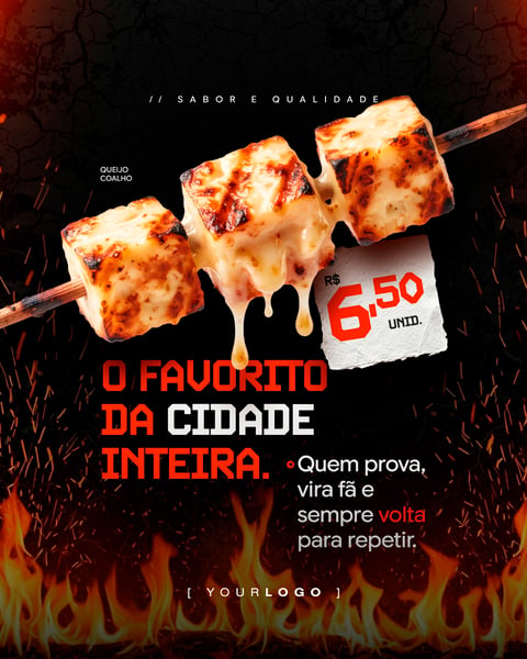 O FAVORITO DA CIDADE ESPETINHO QUEIJO COALHO SOCIAL MEDIA PSD EDITÁVEL