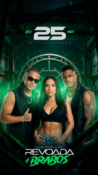 FLYER BAILE FUNK CYBERPUNK VERDE TRIO DE ARTISTAS PSD EDITÁVEL STORY