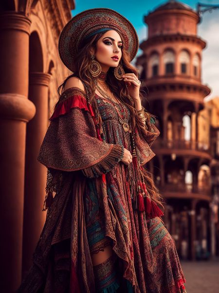 IMAGEM DE UMA MULHER COLOMBIANA, EM FUNDO DE UMA CIDADE COLOMBIANA