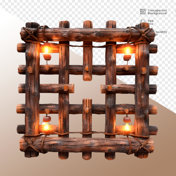 CERCA DE MADEIRA COM LUZ - ELEMENTO 3D PARA COMPOSIÇÃO - WOOD