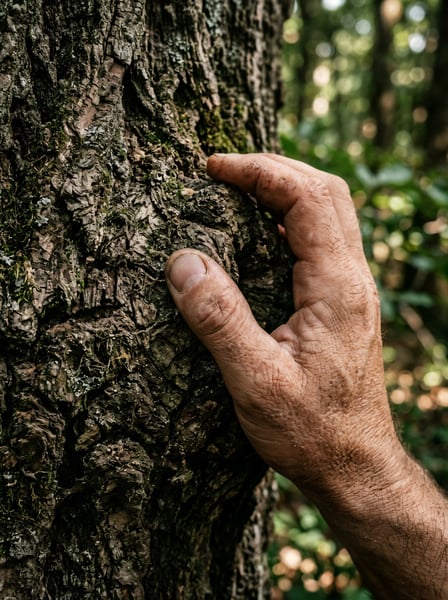 MAO TOCANDO TRONCO ÁRVORE CONEXÃO NATUREZA 3