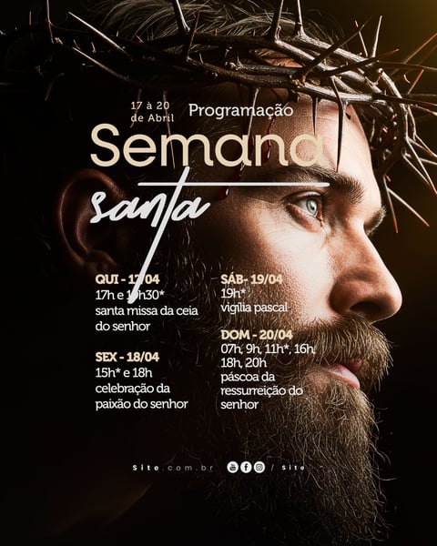 PROGRAMAÇÃO SEMANA SANTA PÁSCOA CALENDÁRIO SOCIAL MEDIA EDITAVEL