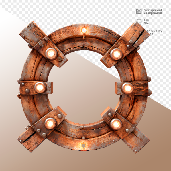 CÍRCULO DE MADEIRA COM LUZ - ELEMENTO 3D PARA COMPOSIÇÃO - WOOD