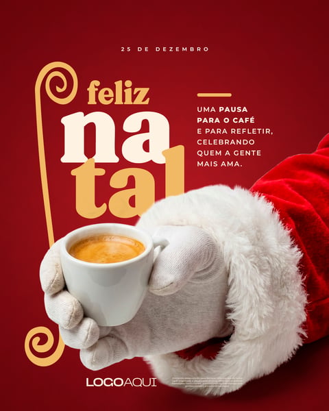 FELIZ NATAL COM CAFÉ E MÃO DE PAPAI NOEL SOCIAL MEDIA FLYER PSD EDITÁVEL