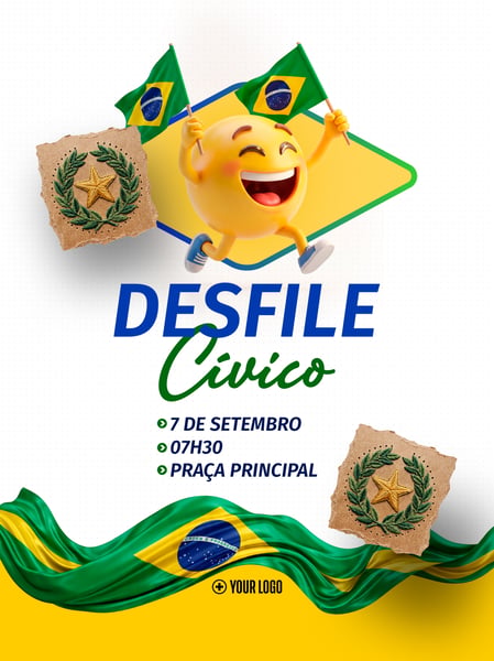 7 de Setembro CELEBRAÇÃO DESFILE CÍVICO SOCIAL MEDIA FLYER PSD EDITÁVEL