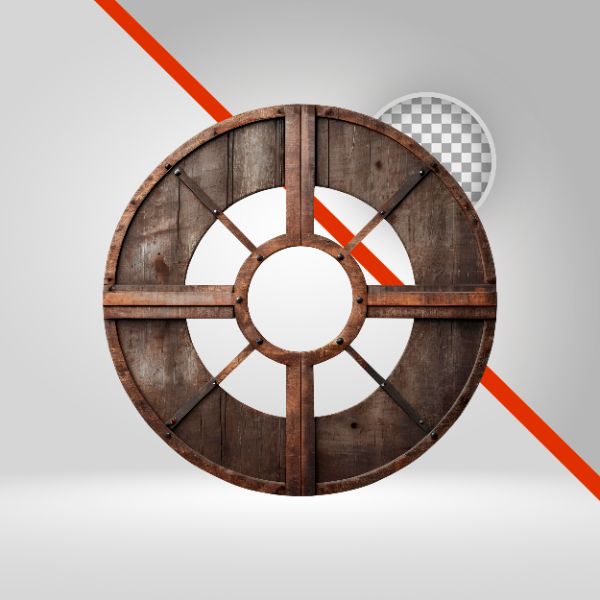 CÍRCULO DE MADEIRA 3D, RODA DE CARROÇA, ELEMENTO PNG, FUNDO TRANSPARENTE, VAQUEJADA, ELIPSE, SÃO JOÃO, ARO, 3D-IA