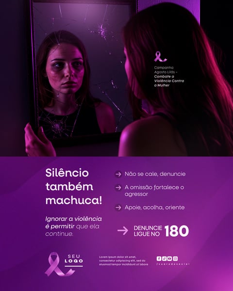 AGOSTO LILÁS CAMPANHA DE CONSCIENTIZAÇÃO AO COMBATE A VIOLÊNCIA CONTRA A MULHER SOCIAL MEDIA PSD EDITÁVEL 6