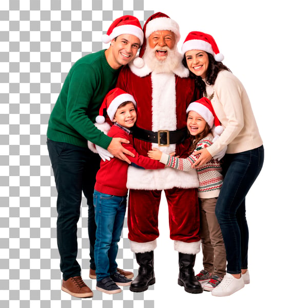 PAPAI NOEL E FAMÍLIA ABRAÇADOS