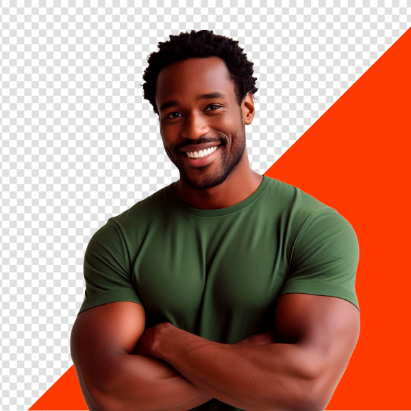 JOVEM DE BRAÇOS CRUZADOS COM CAMISA VERDE