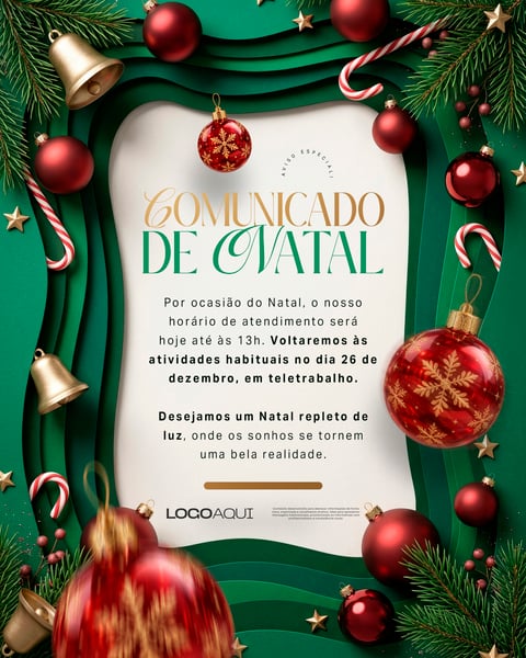 AVISO ESPECIAL DE NATAL E TELETRABALHO SOCIAL MEDIA FLYER PSD EDITÁVEL